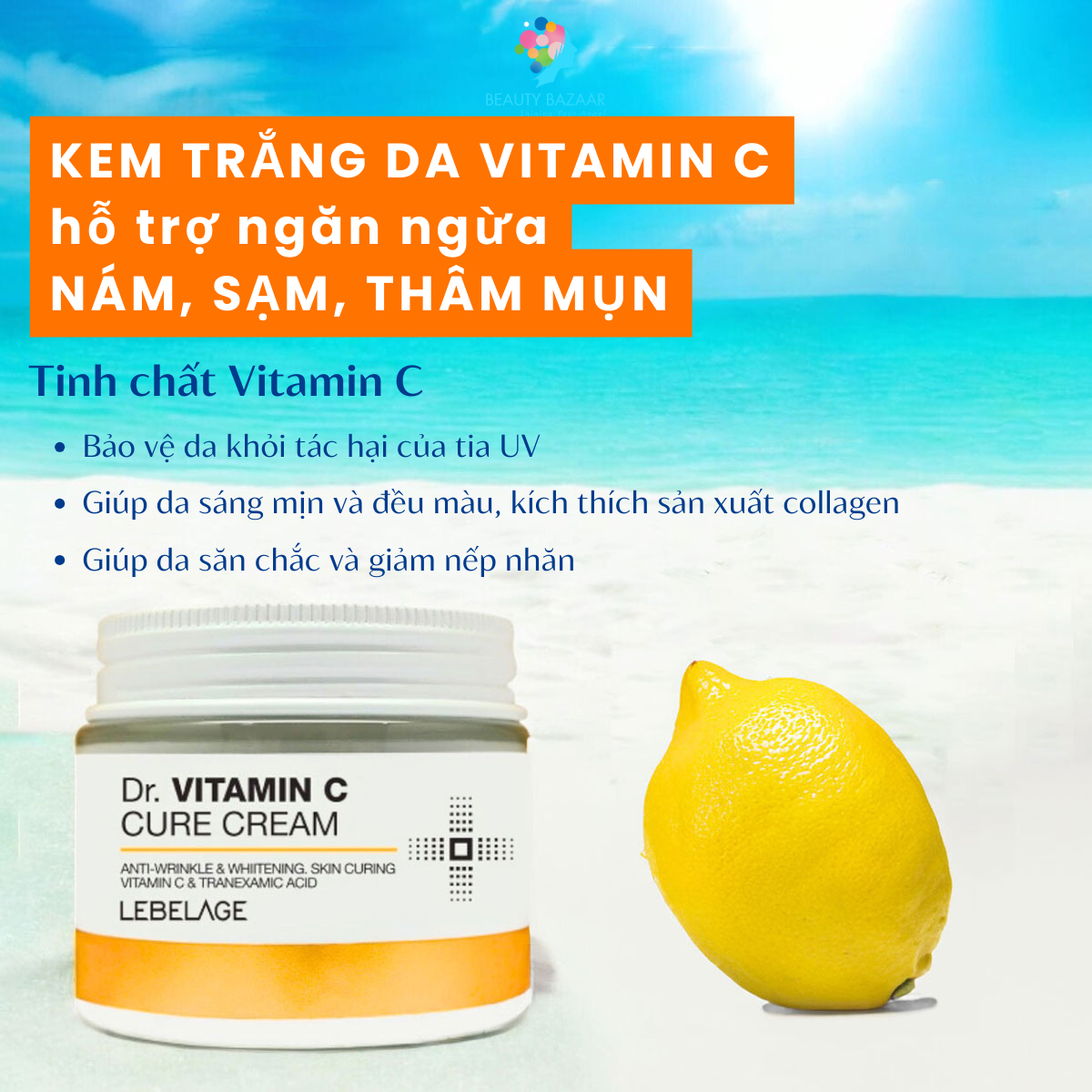 Kem Lebelage Dr. Vitamin C Cure Cream - Kem trắng da Vitamin C Bảo Vệ Phục Hồi Ngừa Mụn Trắng Da Tái Tạo Da Trẻ Hoá Da 70ml