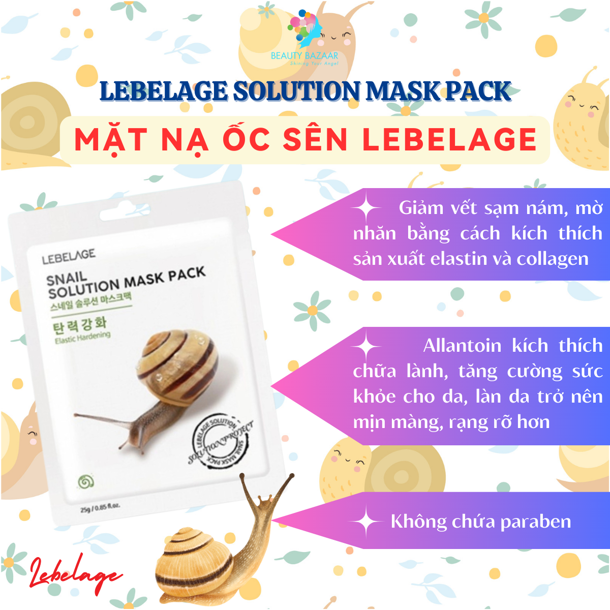 Mặt nạ Hàn Quốc trắng da cấp ẩm giảm mụn phục hồi da Lebelage Solution Mask Pack