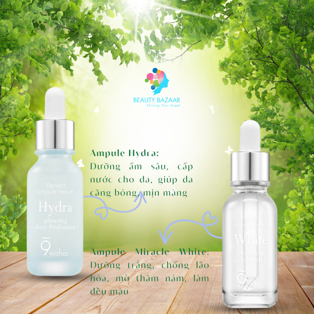 Serum 9wishes Ampule Hydra dưỡng ẩm và Miracle White dưỡng trắng da chống lão hoá chính hãng Hàn Quốc 25ml