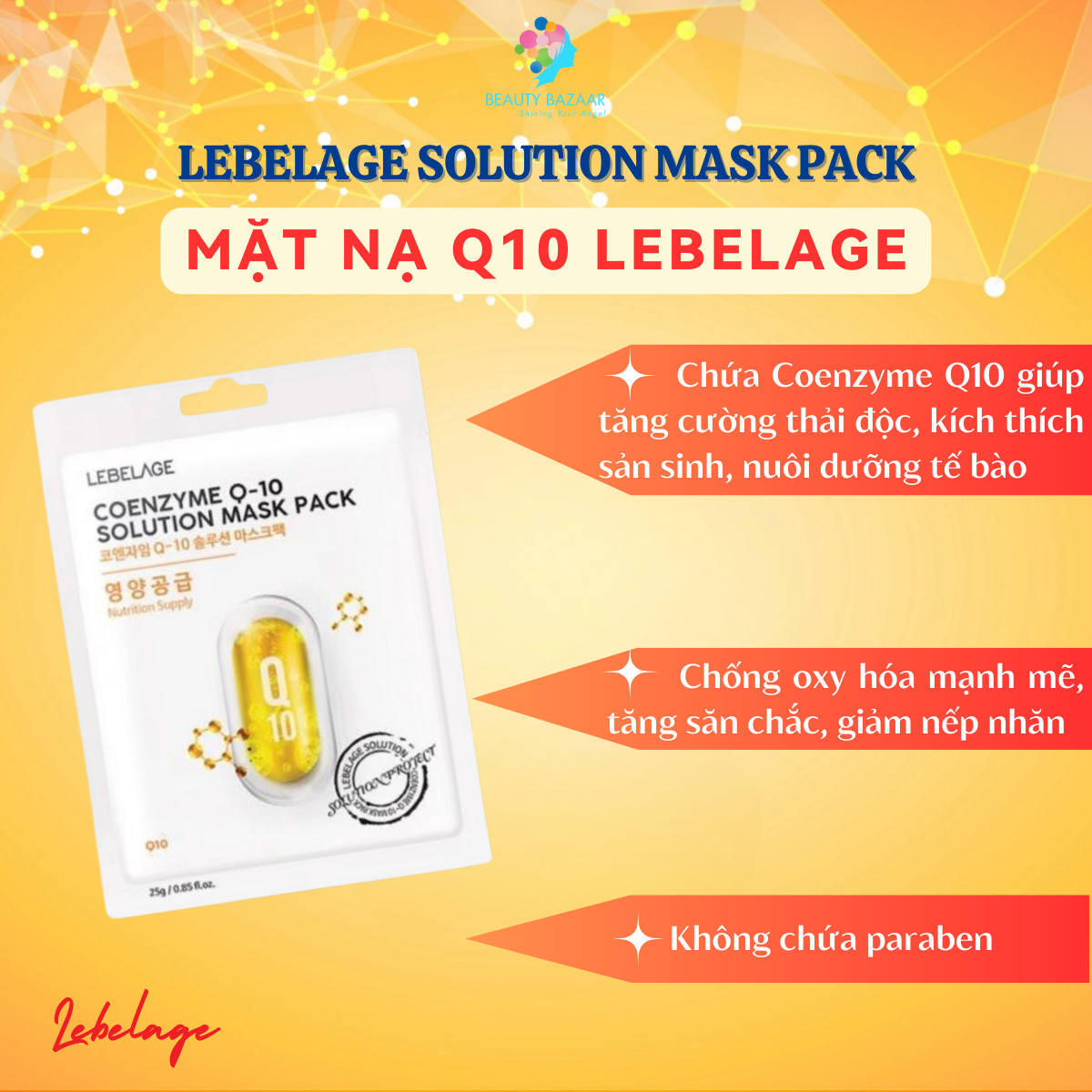 Mặt nạ Hàn Quốc trắng da cấp ẩm giảm mụn phục hồi da Lebelage Solution Mask Pack