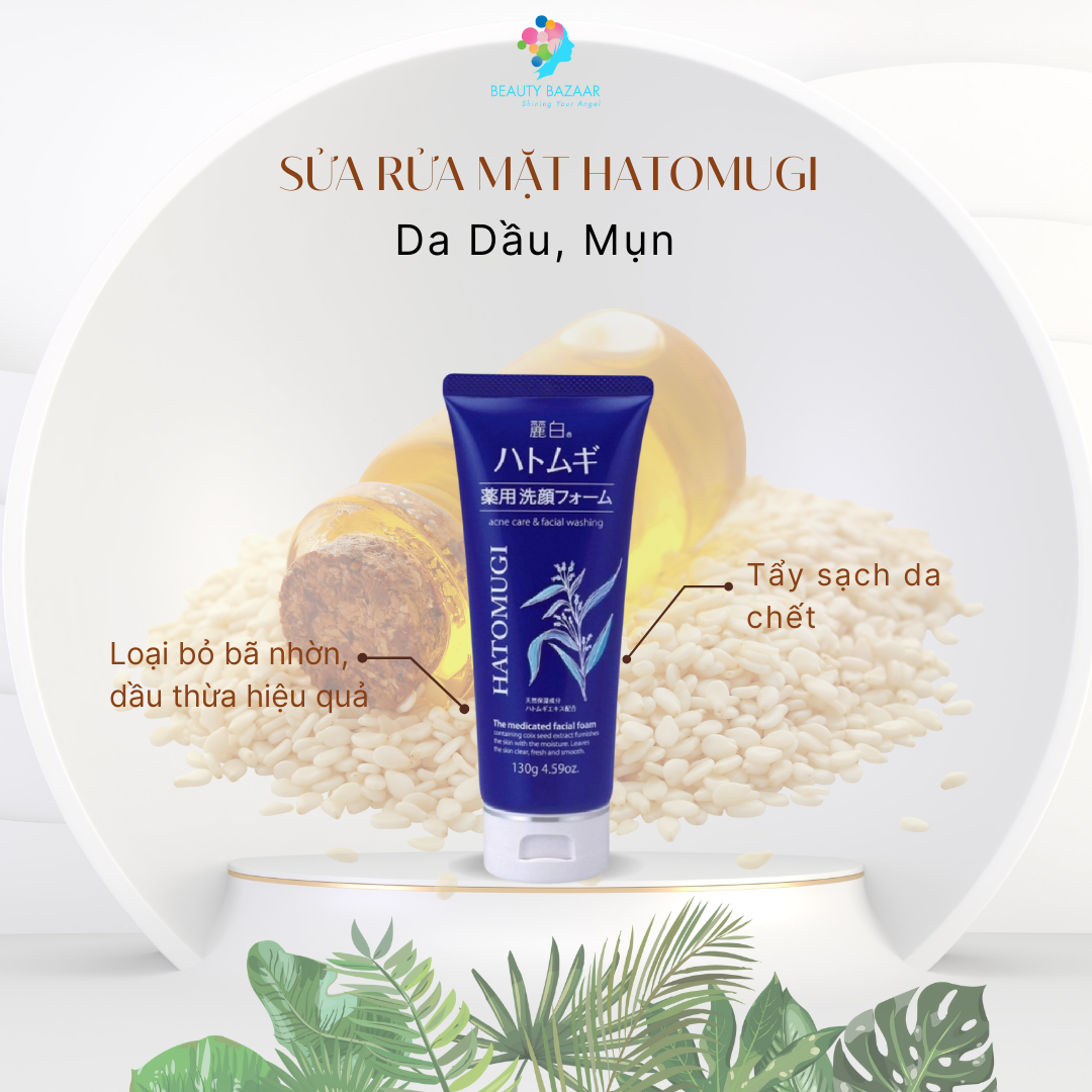 Sữa Rửa Mặt Trị Mụn Chiết Xuất Ý Dĩ Nhật Bản Hatomugi Acne Care & Facial Washing 130g