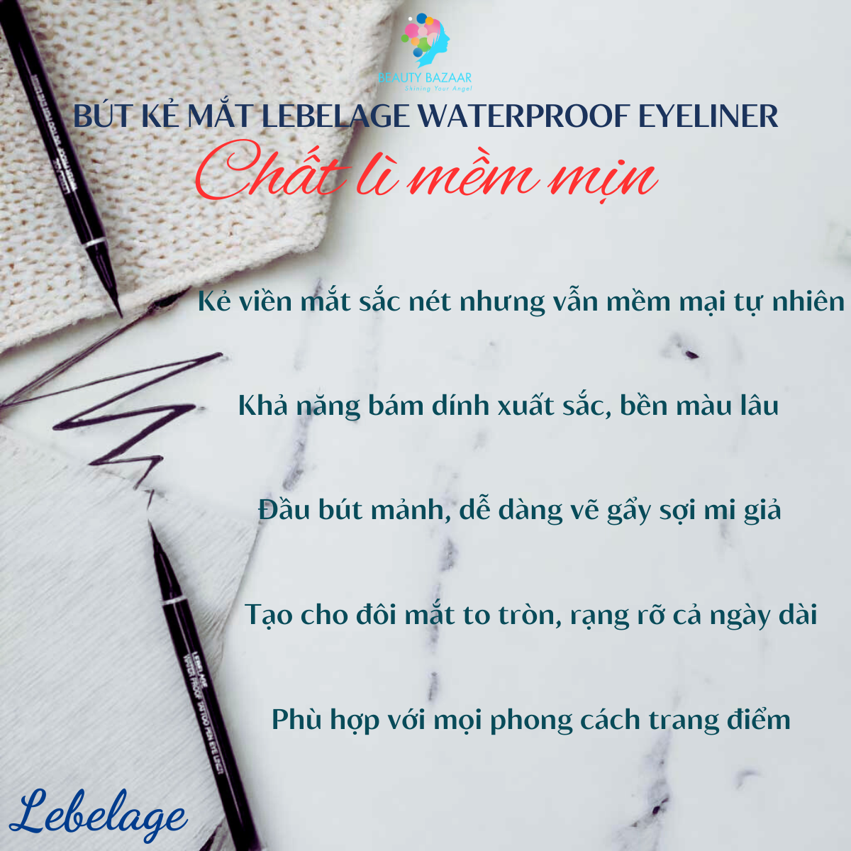 Bút kẻ mắt lâu trôi nhanh khô chất lì chống thấm nước mềm mịn Lebelage Waterproof Eyeliner - Hàn Quốc