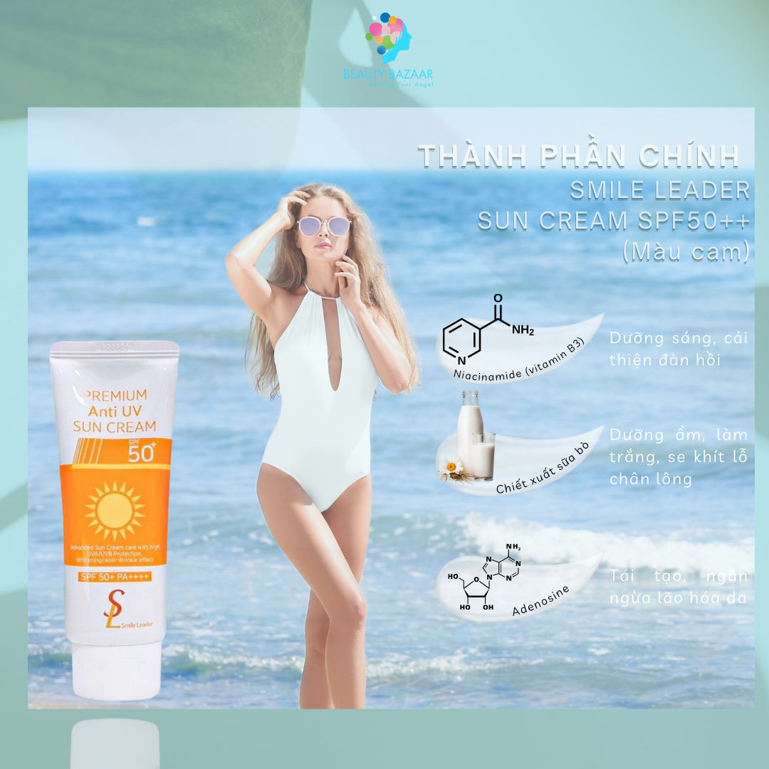 Kem chống nắng nâng tone Smile Leader Sun Cream SPF50+ cho da dầu mụn và da khô 60ml