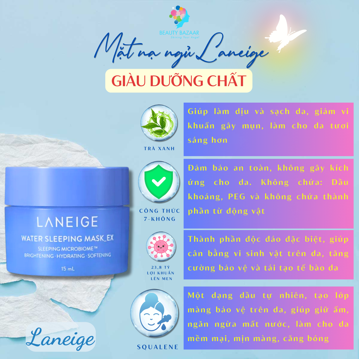 Mặt nạ ngủ Laneige cấp ẩm phục hồi da Hàn Quốc