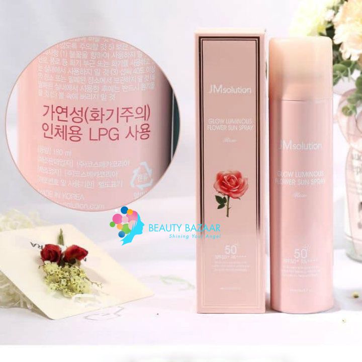 Xịt Chống Nắng Dưỡng Sáng Da Hoa Hồng Jm Solution Glow Luminous Flower Sun Spray 180ml