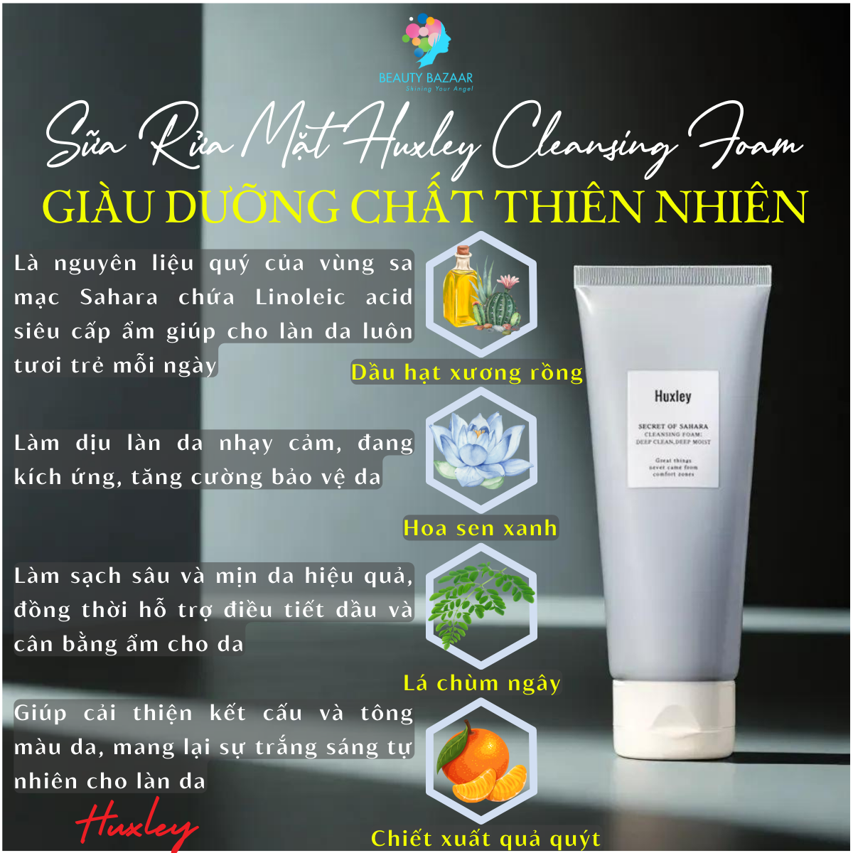 Sữa Rửa Mặt dành cho Da Dầu Tạo Bọt Sạch Sâu Huxley Cleansing Foam Chính hãng Hàn Quốc 100ml