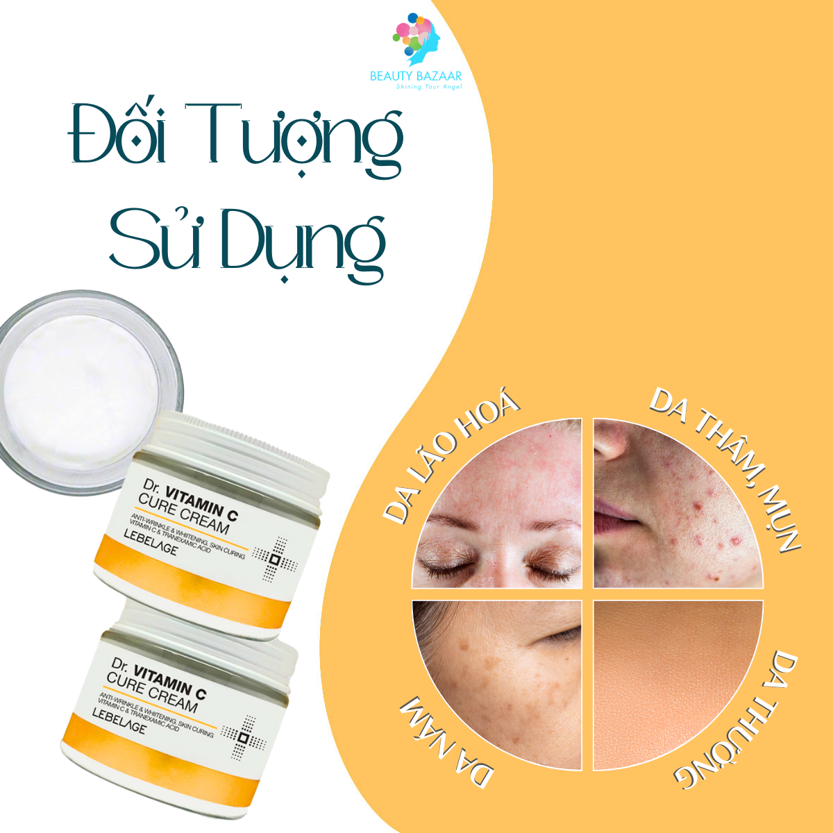Kem Lebelage Dr. Vitamin C Cure Cream - Kem trắng da Vitamin C Bảo Vệ Phục Hồi Ngừa Mụn Trắng Da Tái Tạo Da Trẻ Hoá Da 70ml