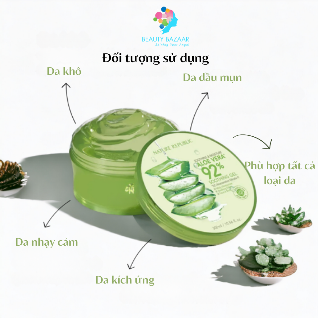 Gel lô hội dưỡng ẩm Nature Republic Soothing & Moisture Aloe Vera 92% gel nha đam - Hàn Quốc 300ml