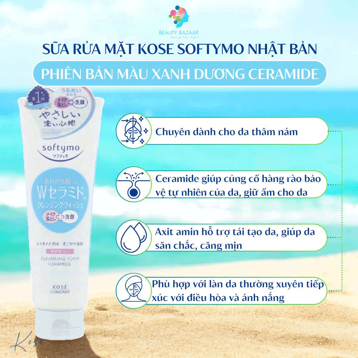 Sữa rửa mặt tẩy trang dưỡng ẩm Kose Softymo Nhật Bản sạch sâu cấp ẩm cho da khô da dầu mụn 190g 60g