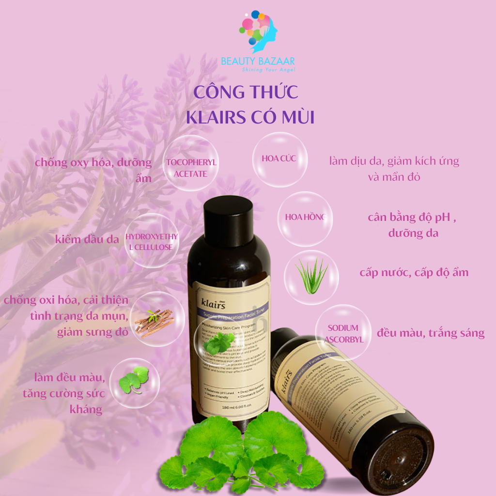 Nước hoa hồng dưỡng ẩm, không mùi Klairs Supple Preparation Unscented Toner 180ml