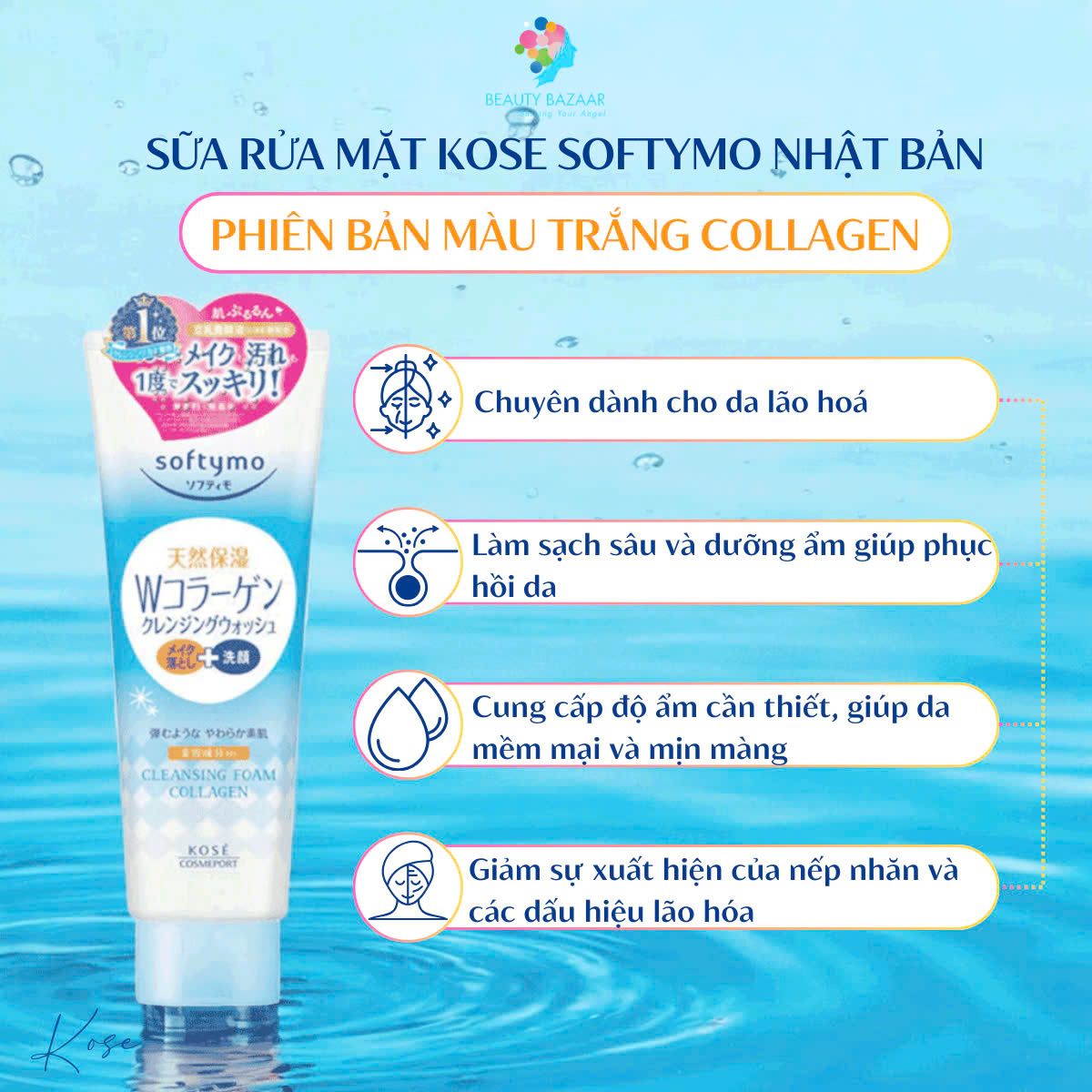 Sữa rửa mặt tẩy trang dưỡng ẩm Kose Softymo Nhật Bản sạch sâu cấp ẩm cho da khô da dầu mụn 190g 60g
