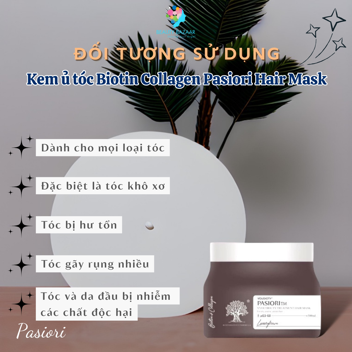 Kem ủ tóc dầu ủ tóc hấp tóc dưỡng tóc siêu mượt Biotin Collagen Pasiori Hair Mask 500ml