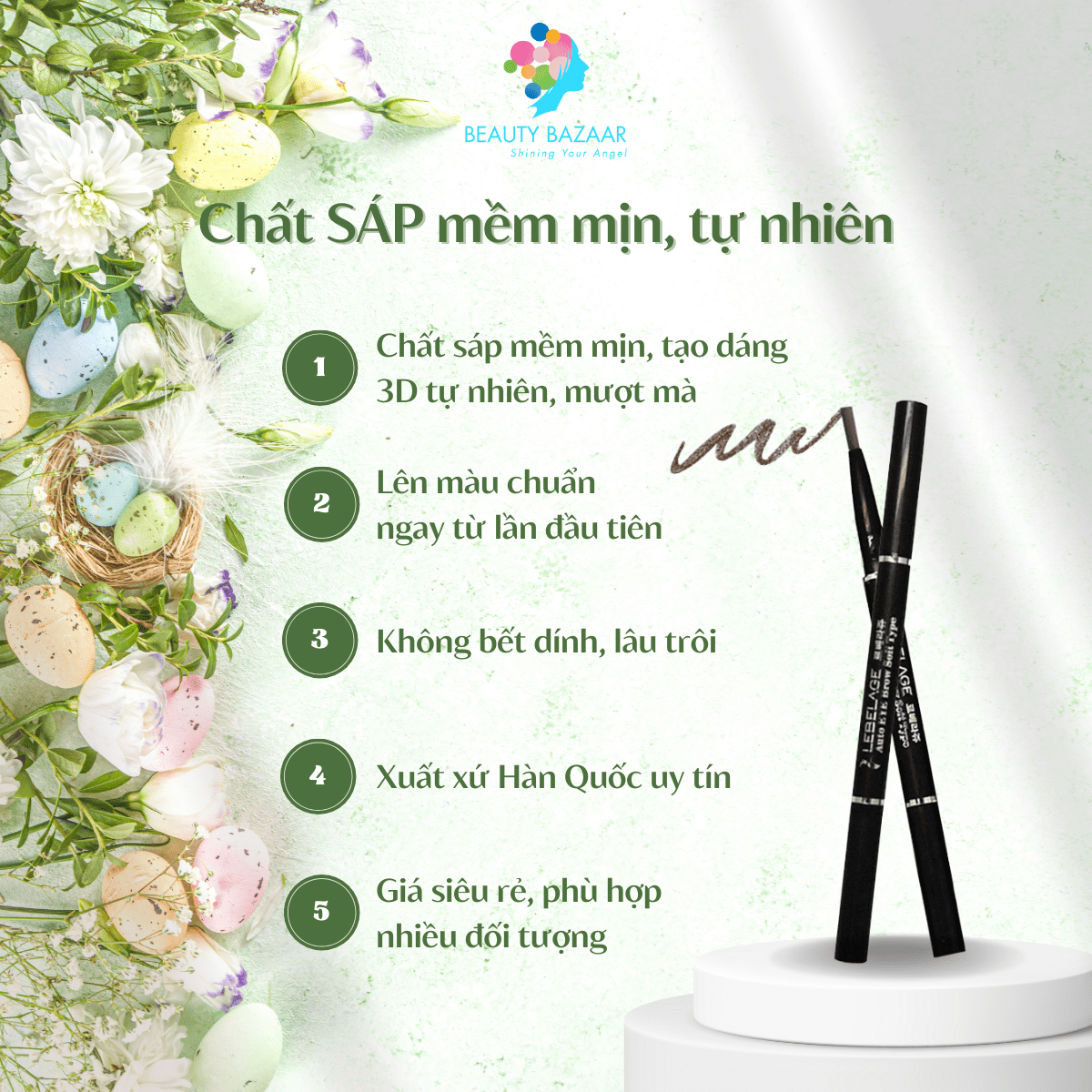 Chì kẻ mày màu đen nâu xám chống thấm nước mềm mịn bền màu lâu trôi Lebelage Auto Eyebrow Soft - Hàn Quốc