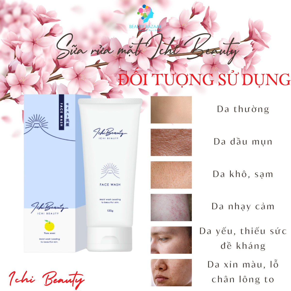 Sữa rửa mặt cho da dầu Ichi Beauty chiết xuất cam Yuzu Nhật Bản chính hãng 120g