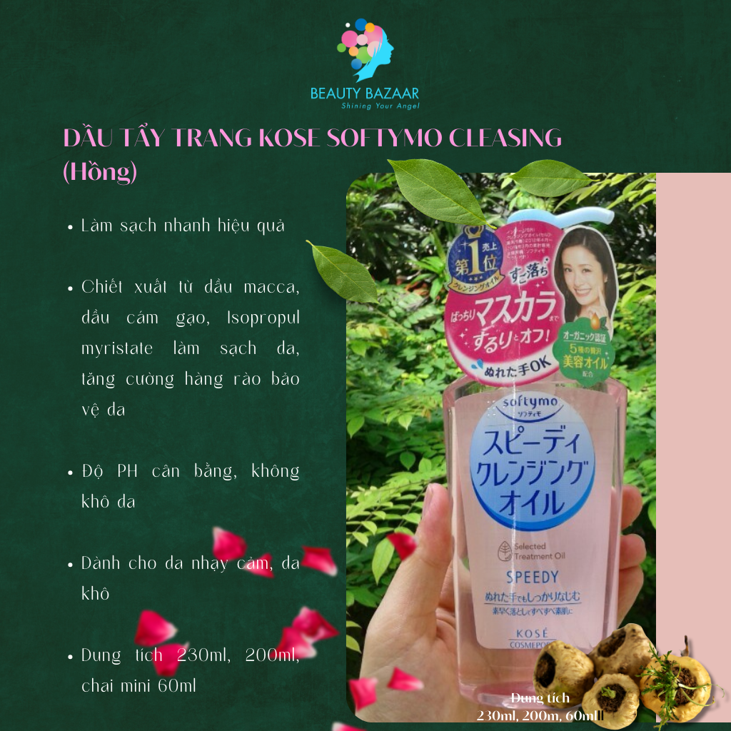 Tẩy trang sạch sâu dịu nhẹ cho da dầu mụn da khô da nhạy cảm Kose Softymo Cleansing dạng nước và dầu tẩy trang - Nhật Bản 230ml 200ml