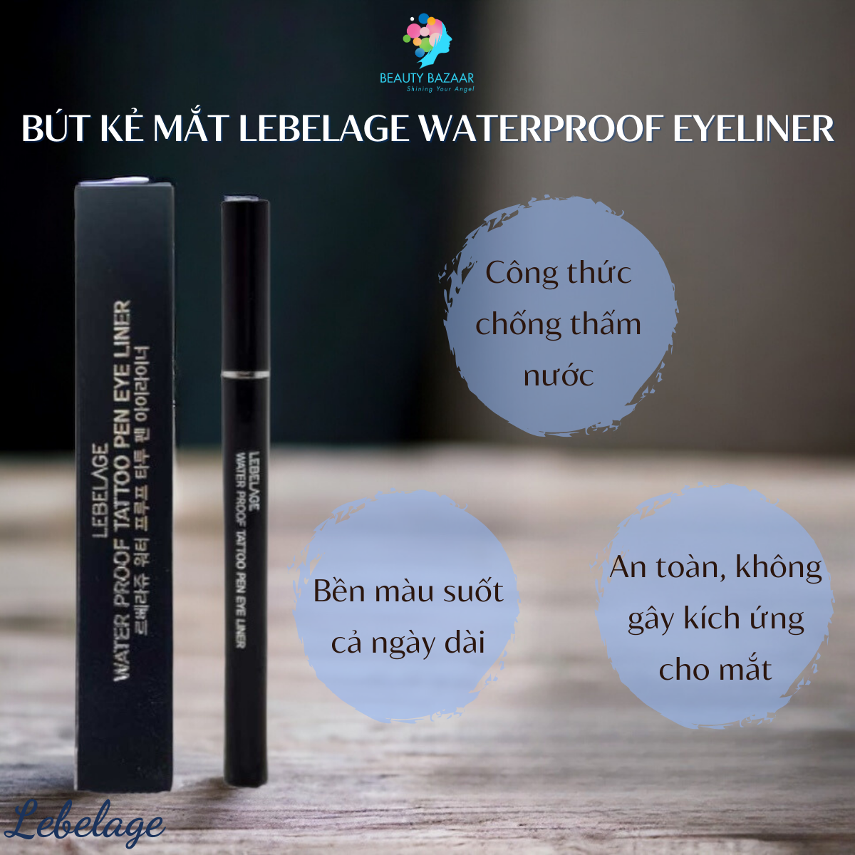 Bút kẻ mắt lâu trôi nhanh khô chất lì chống thấm nước mềm mịn Lebelage Waterproof Eyeliner - Hàn Quốc