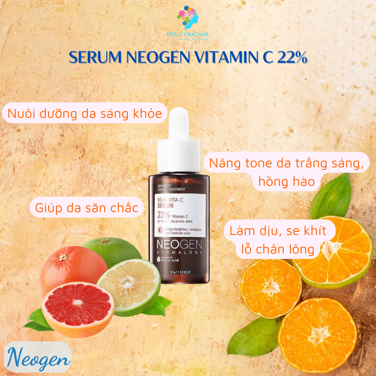 Serum Vitamin C dưỡng trắng da căng bóng Neogen Vitamin C 22% Niacinamide 5% cho da dầu mụn 32ml