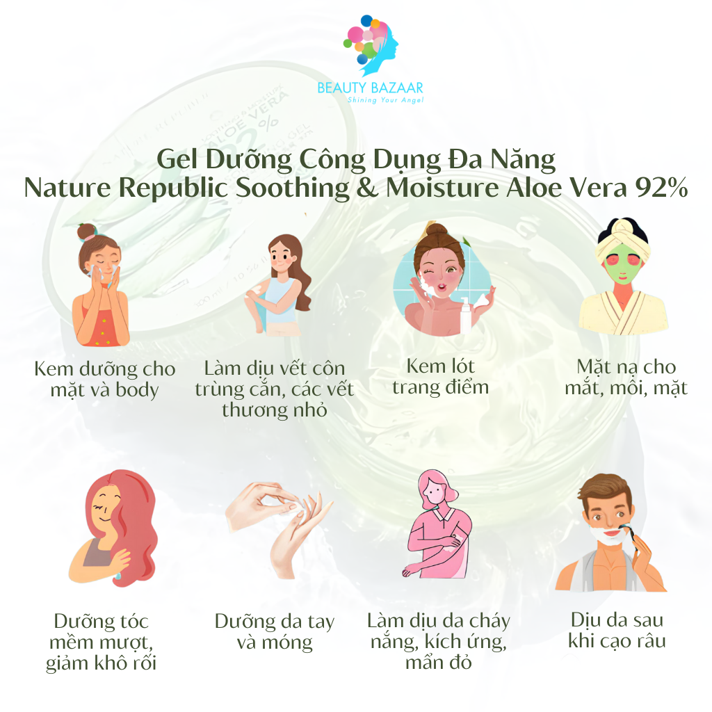 Gel lô hội dưỡng ẩm Nature Republic Soothing & Moisture Aloe Vera 92% gel nha đam - Hàn Quốc 300ml