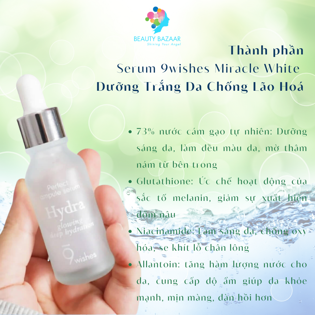 Serum 9wishes Ampule Hydra dưỡng ẩm và Miracle White dưỡng trắng da chống lão hoá chính hãng Hàn Quốc 25ml