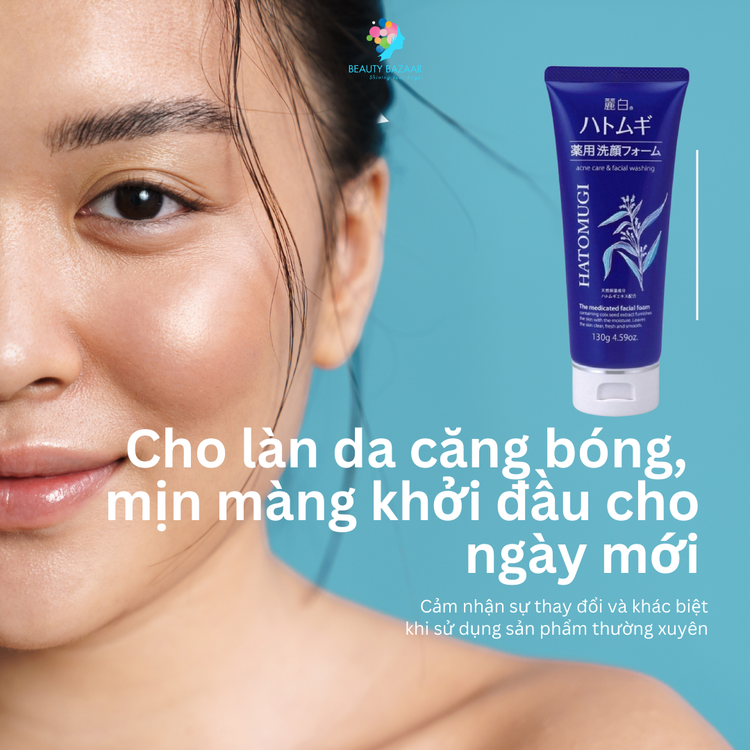 Sữa Rửa Mặt Trị Mụn Chiết Xuất Ý Dĩ Nhật Bản Hatomugi Acne Care & Facial Washing 130g