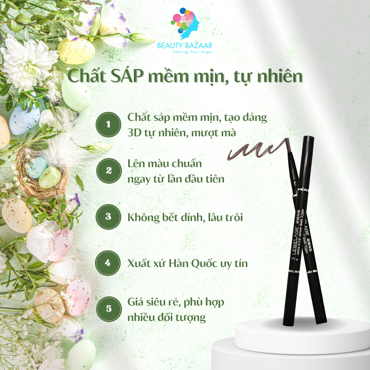 Chì kẻ mày màu đen nâu xám chống thấm nước mềm mịn bền màu lâu trôi Lebelage Auto Eyebrow Soft - Hàn Quốc