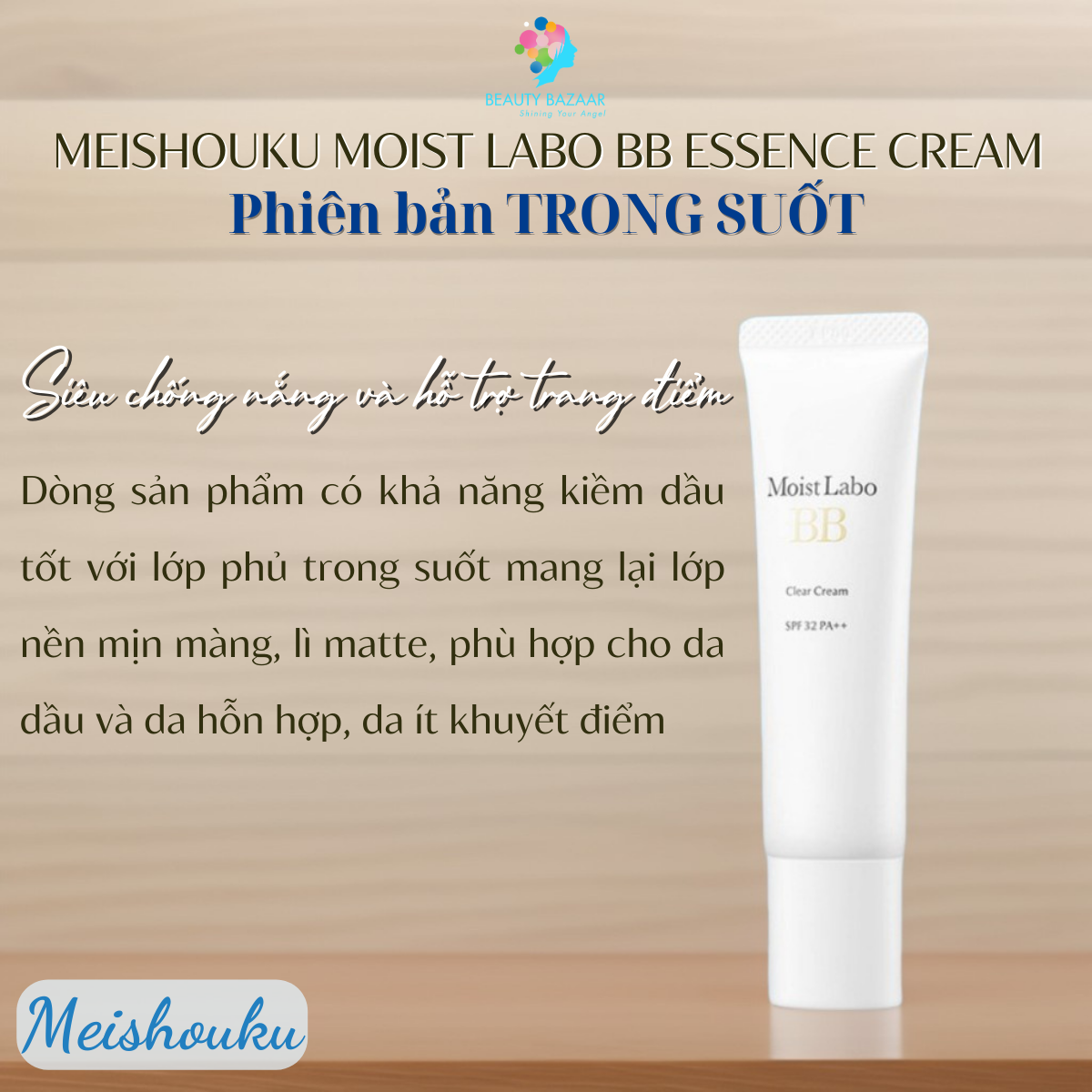 Kem chống nắng trang điểm Meishoku Moist-Labo BB Cream kiềm dầu tạo nền che khuyết điểm dưỡng trắng makeup