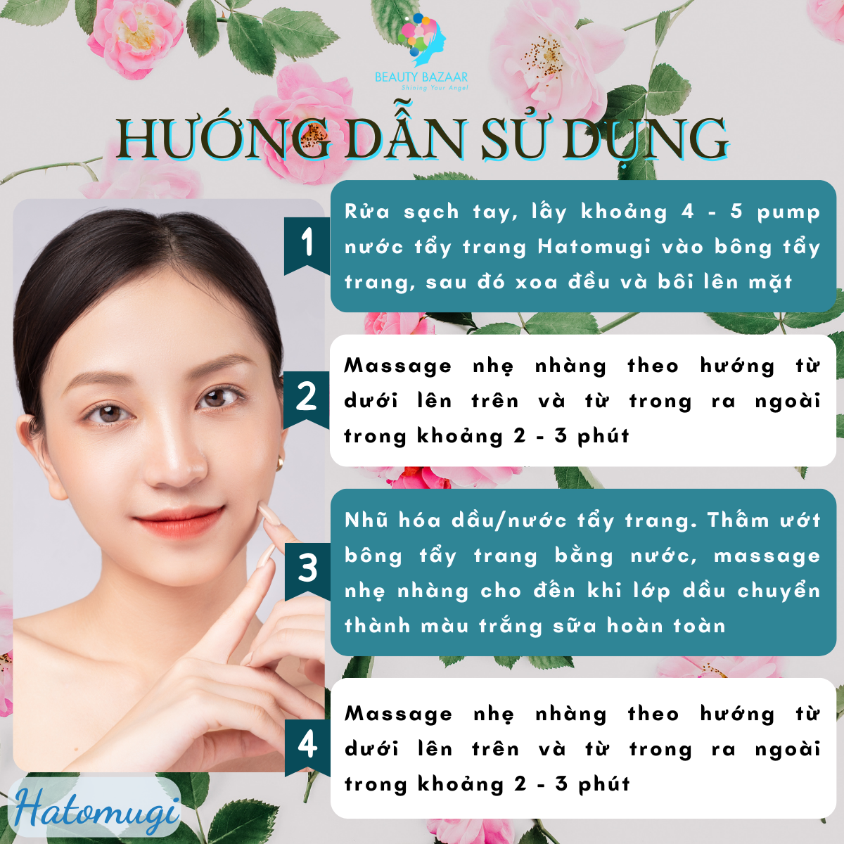 Nước tẩy trang chiết xuất ý dĩ trắng da cho da dầu mụn và da nhạy cảm Hatomugi Nhật Bản chính hãng - 500ml