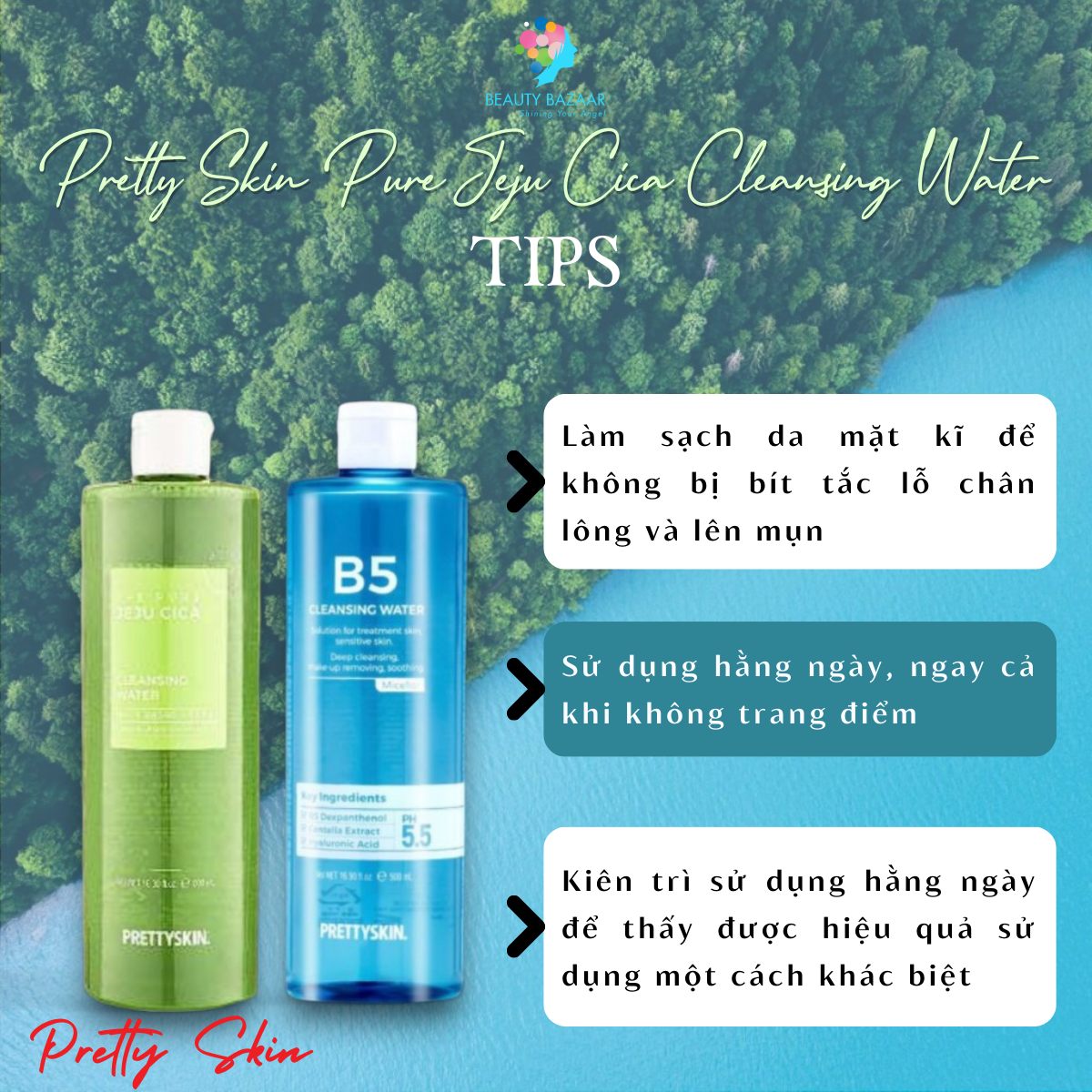 Tẩy Trang Rau Má Dịu Nhẹ PrettySkin The Pure Jeju Cica Cleansing Water 500ml