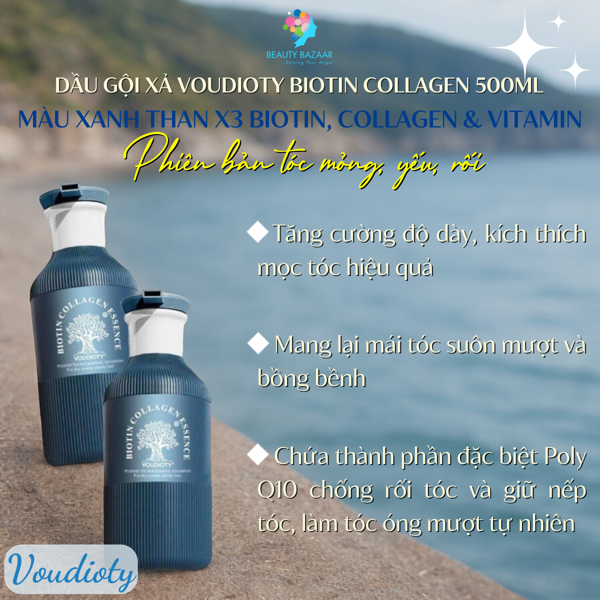 Dầu gội xả ngừa gàu, nấm da đầu, ngăn rụng, giúp mọc tóc, cho tóc đen nhuộm cả nam, nữ Voudioty Biotin Collagen