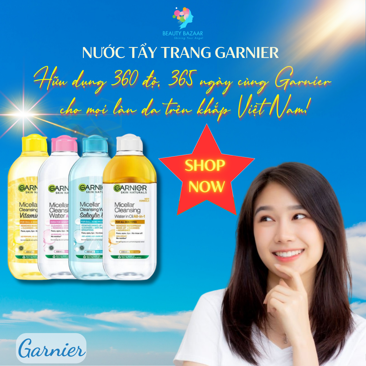 Nước tẩy trang Garnier Micellar Cleansing Water tẩy trang da mặt dịu nhẹ sạch sâu - Garnier vàng, xanh và hồng