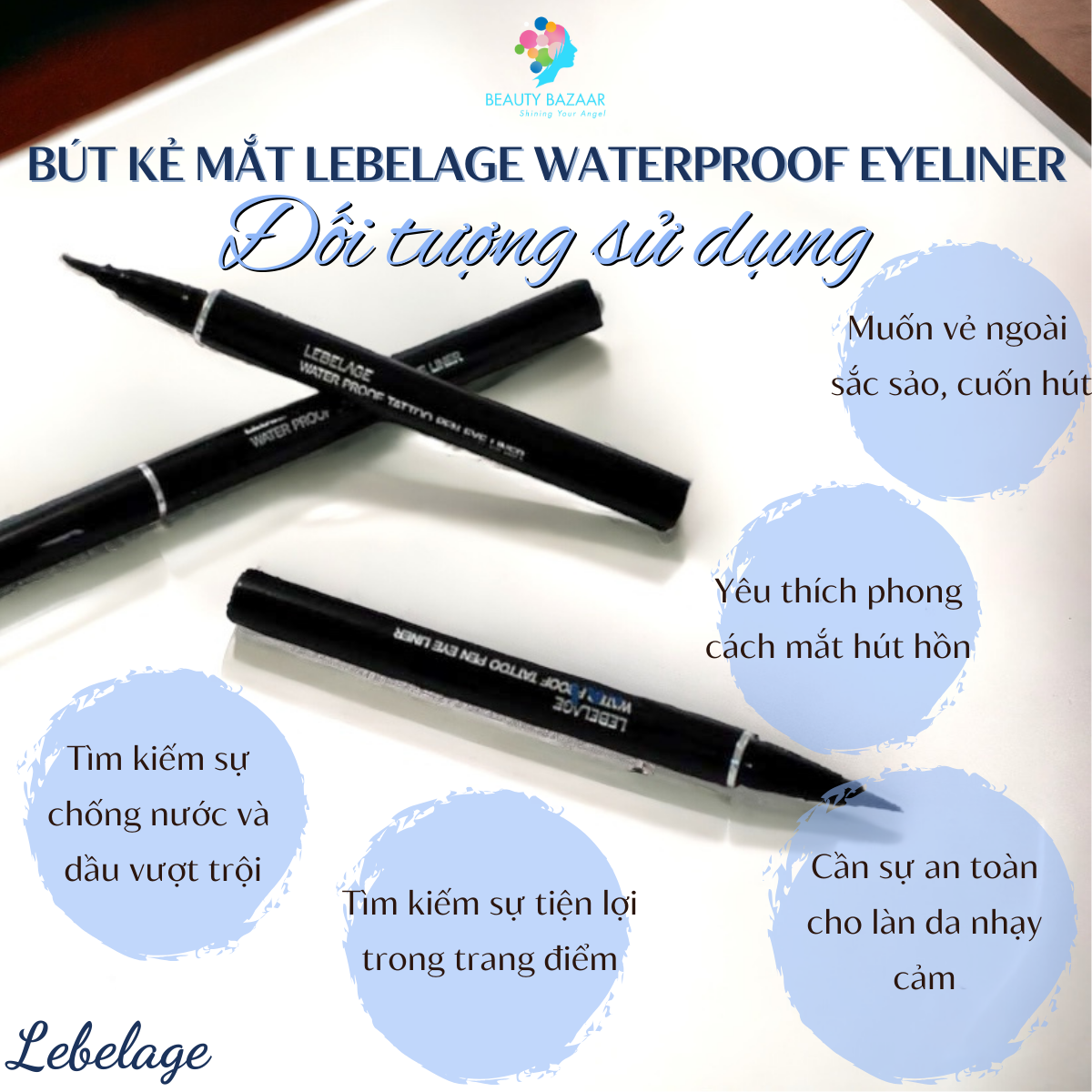 Bút kẻ mắt lâu trôi nhanh khô chất lì chống thấm nước mềm mịn Lebelage Waterproof Eyeliner - Hàn Quốc