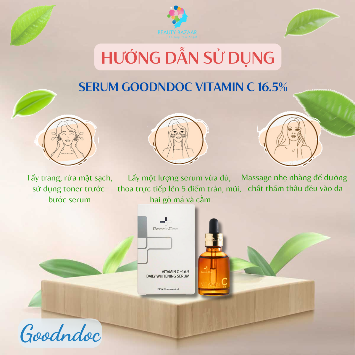 Serum Vitamin C dưỡng sáng mờ thâm nám Vitamin C 16,5% GoodnDoc Whitening Serum Mmall chính hãng 30ml
