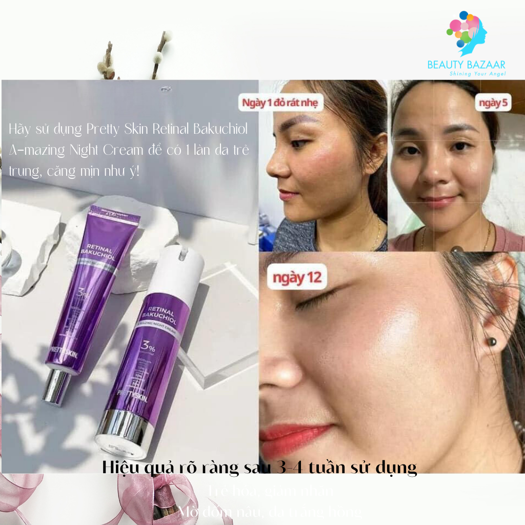 Kem dưỡng ẩm, phục hồi, trẻ hóa làn da Pretty Skin Retinal Bakuchiol Amazing Night Cream - Hàn Quốc 30ml