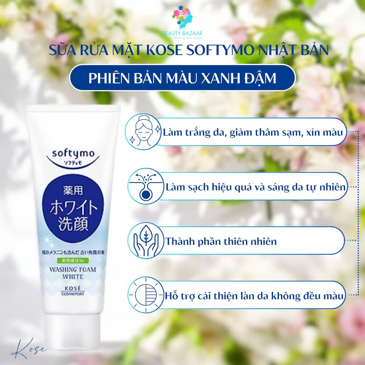 Sữa rửa mặt tẩy trang dưỡng ẩm Kose Softymo Nhật Bản sạch sâu cấp ẩm cho da khô da dầu mụn 190g 60g