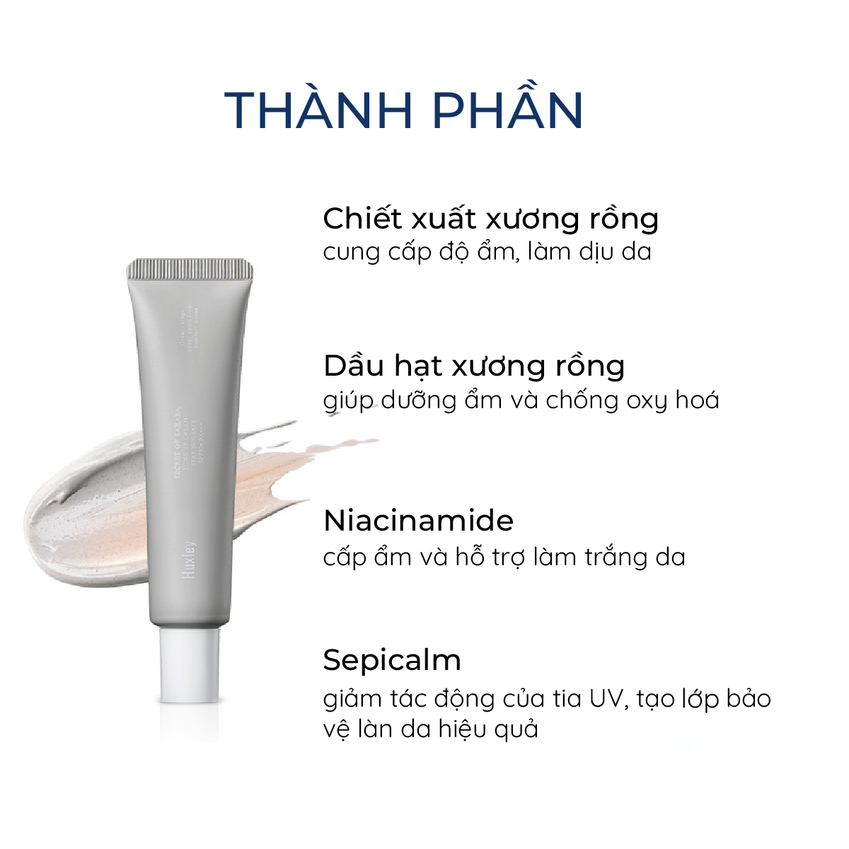 Kem Chống Nắng Thiên Nhiên Nâng Tone Dưỡng Ẩm Huxley Sun Cream SPF50+ PA+++, Huxley Tone Up Sun Safe SPF50+ PA+++ Cho Da Dầu Mụn, Da Khô 35ml