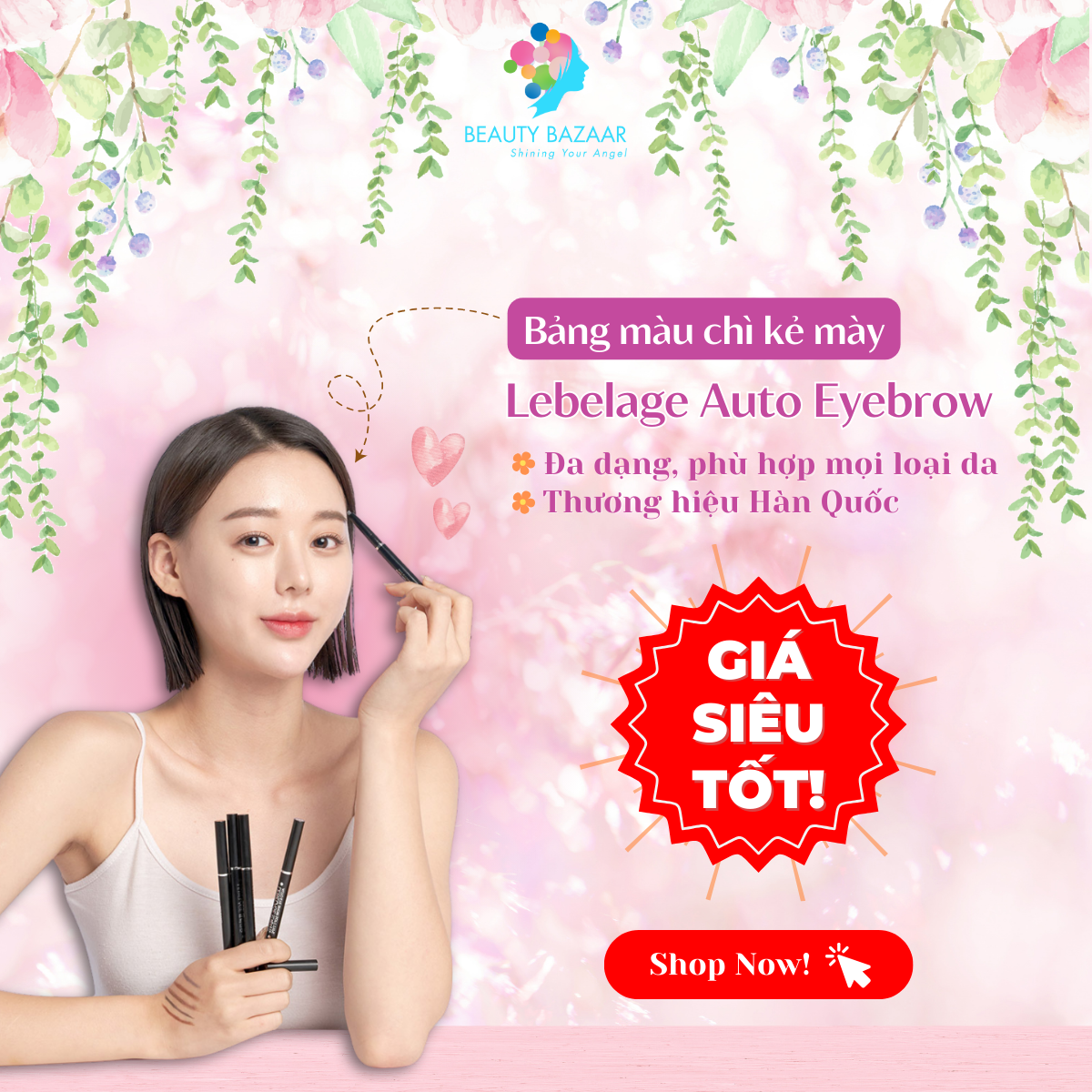 Chì kẻ mày màu đen nâu xám chống thấm nước mềm mịn bền màu lâu trôi Lebelage Auto Eyebrow Soft - Hàn Quốc