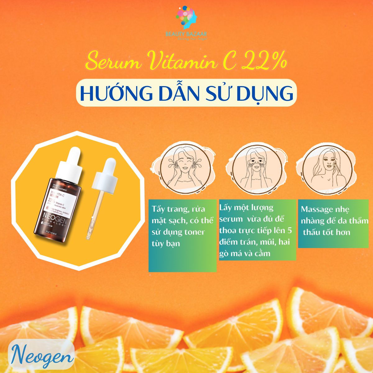 Serum Vitamin C dưỡng trắng da căng bóng Neogen Vitamin C 22% Niacinamide 5% cho da dầu mụn 32ml
