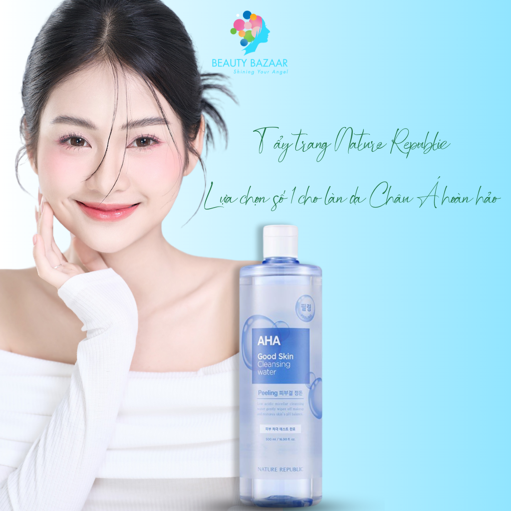 Nước tẩy trang Nature Republic Cleansing Water tẩy trang mắt môi mặt cho da dầu mụn da nhạy cảm da khô 500m