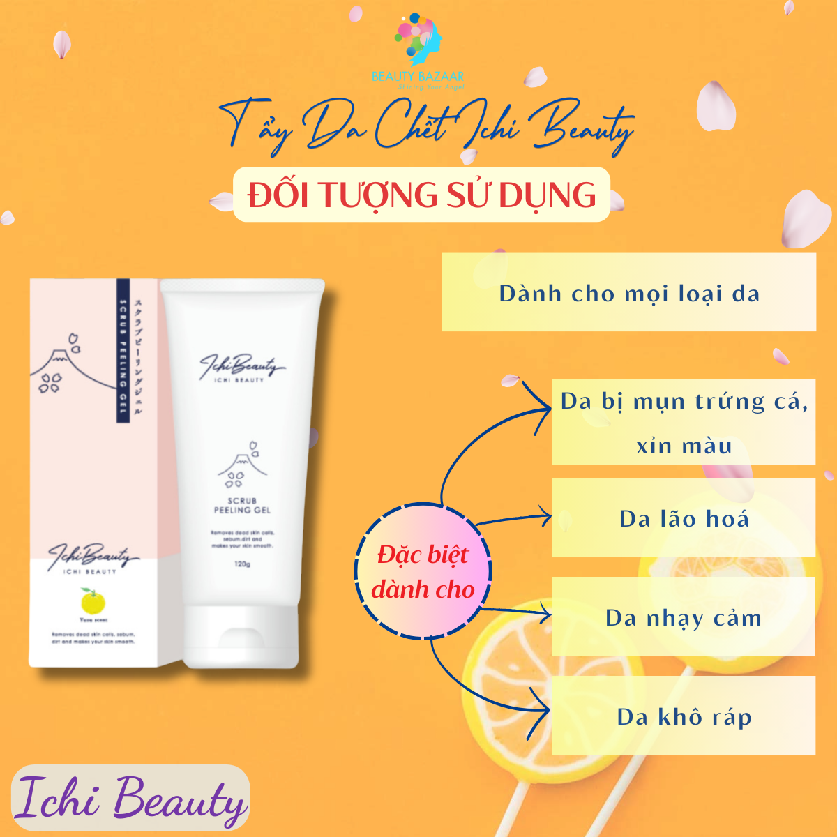 Tẩy Da Chết Ichi Beauty Scrub Peeling chiết xuất cam Yuzu Nhật Bản Gel 120g