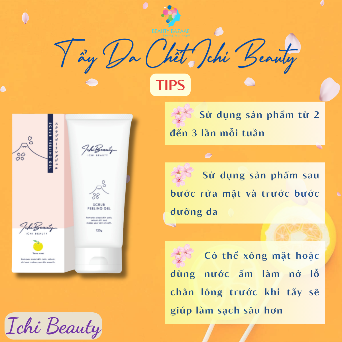 Tẩy Da Chết Ichi Beauty Scrub Peeling chiết xuất cam Yuzu Nhật Bản Gel 120g