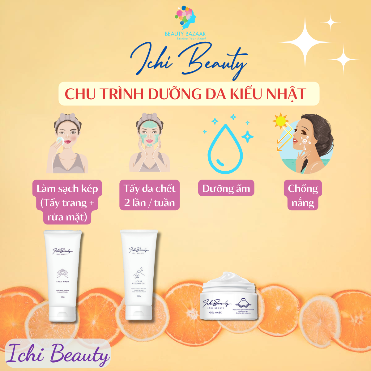 Tẩy Da Chết Ichi Beauty Scrub Peeling chiết xuất cam Yuzu Nhật Bản Gel 120g