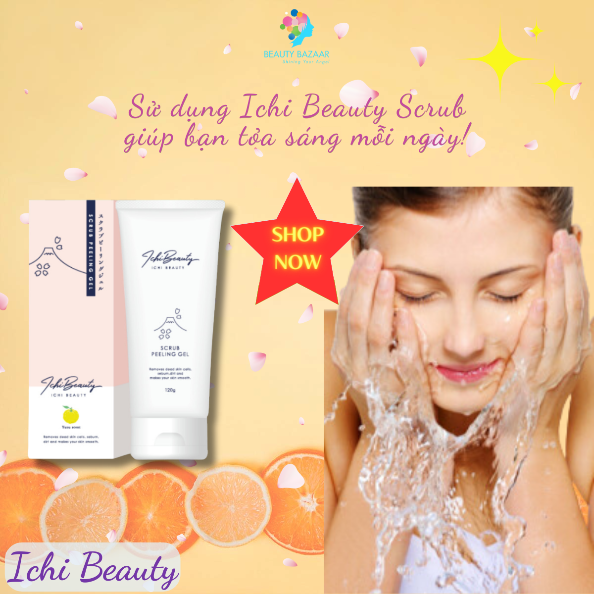 Tẩy Da Chết Ichi Beauty Scrub Peeling chiết xuất cam Yuzu Nhật Bản Gel 120g