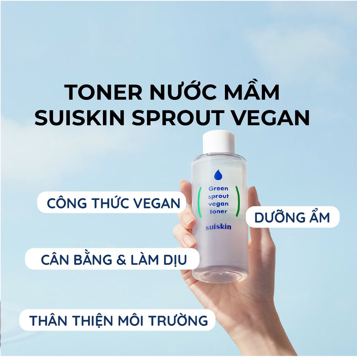 Toner Nước Mầm Giữ Ẩm Tẩy Tế Bào Chết Ngăn Ngừa Mụn Suiskin Green Sprout Vegan