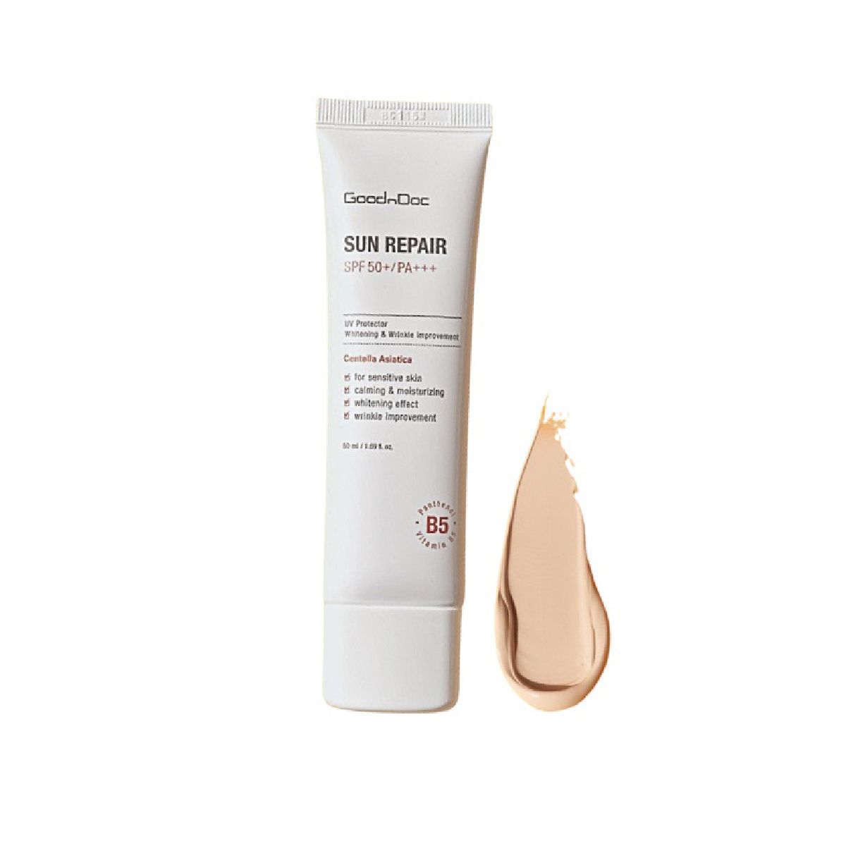 Kem Chống Nắng Nâng Tông Rau Má Tràm Trà Vitamin B5 GoodnDoc Sun Repair SPF50+ PA+++