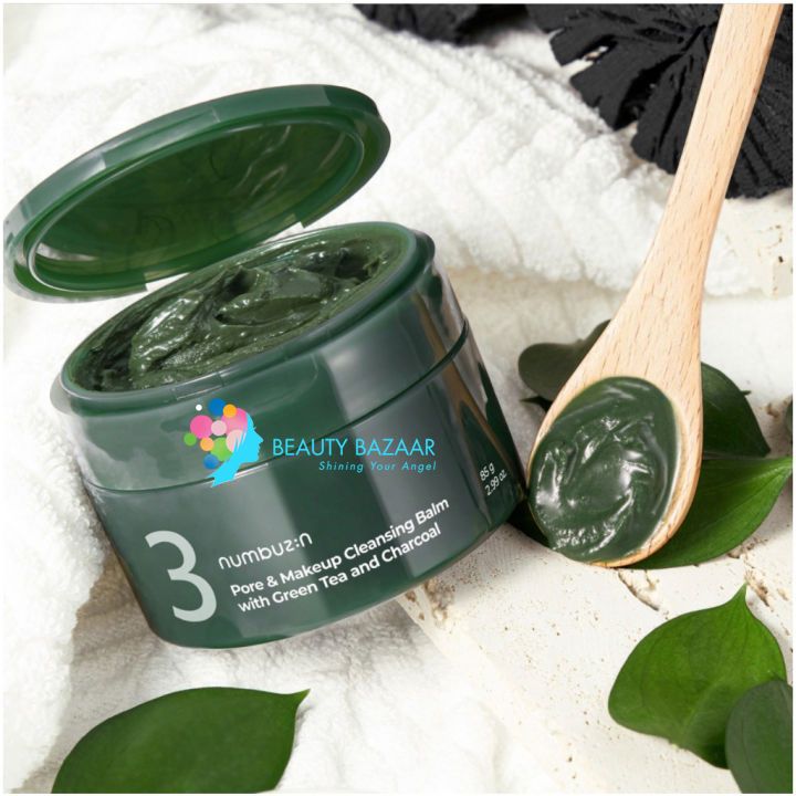 Sáp Tẩy Trang Sạch Mụn Đầu Đen Numbuzin No.3 Pore & Make Up Cleansing Balm With Green Tea And Charcoal 85g