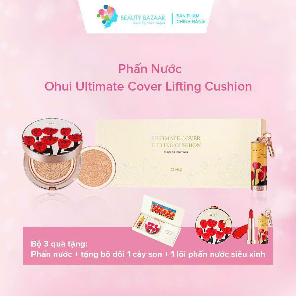 Bộ Phấn Nước Ohui Ultimate Cover Lifting Cushion 2023 Flower Edition