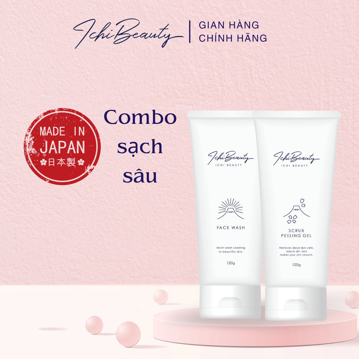 Combo Chăm Sóc Da Làm Sạch Sâu Ngừa Mụn Hiệu Quả Sữa rửa mặt cho da dầu và Tẩy Da Chết Ichi Beauty Scrub Peeling Ichi Beauty chiết xuất cam Yuzu 120g chính hãng Nhật Bản