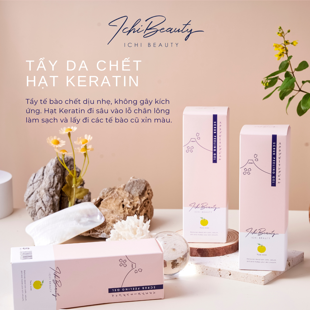 Combo Chăm Sóc Da Làm Sạch Sâu Ngừa Mụn Hiệu Quả Sữa rửa mặt cho da dầu và Tẩy Da Chết Ichi Beauty Scrub Peeling Ichi Beauty chiết xuất cam Yuzu 120g chính hãng Nhật Bản