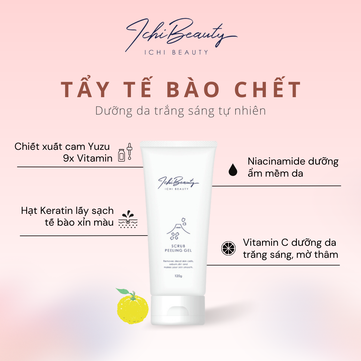 Combo Chăm Sóc Da Làm Sạch Sâu Ngừa Mụn Hiệu Quả Sữa rửa mặt cho da dầu và Tẩy Da Chết Ichi Beauty Scrub Peeling Ichi Beauty chiết xuất cam Yuzu 120g chính hãng Nhật Bản