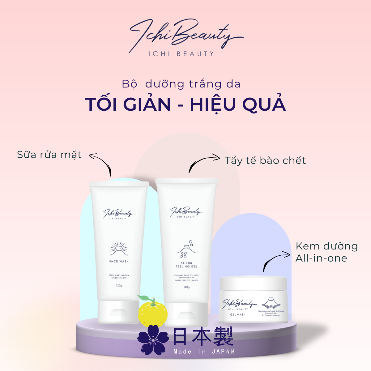 Combo Chăm Sóc Da Làm Sạch Sâu Ngừa Mụn Hiệu Quả Sữa rửa mặt cho da dầu và Tẩy Da Chết Ichi Beauty Scrub Peeling Ichi Beauty chiết xuất cam Yuzu 120g chính hãng Nhật Bản